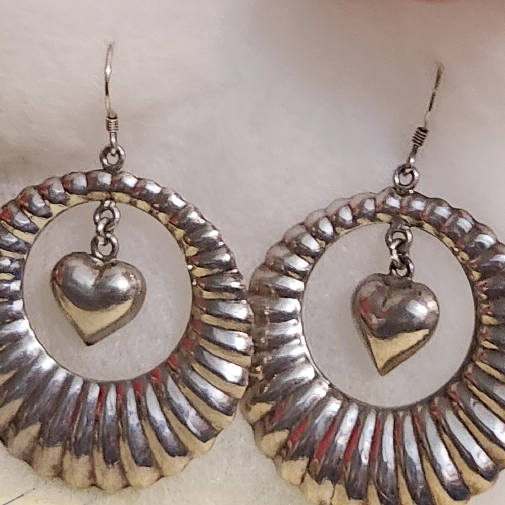 Elegant Silver Heart Dangle Earrings